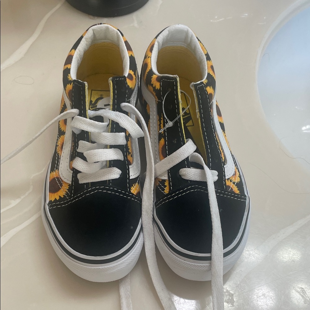 Vans Kids Sneakers Black with Sunflower Pattern
